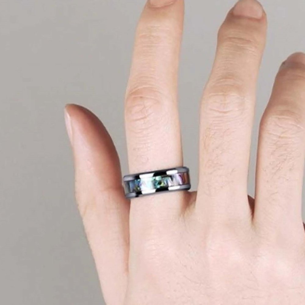 Parker Stainless Steel Abalone Shell Men's Ring 8MM - *NEW SIZES IN* - Picture 5 of 12